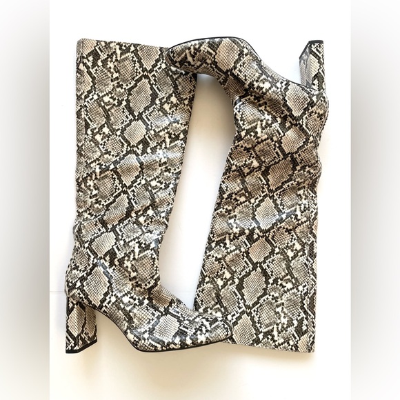 Zara Shoes - Zara Black and White Snakeskin Boots Knee‎ High Heeled Round Toe